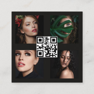 Moderner Fotograf 4 Fotos Grid Black QR Code Quadratische Visitenkarte