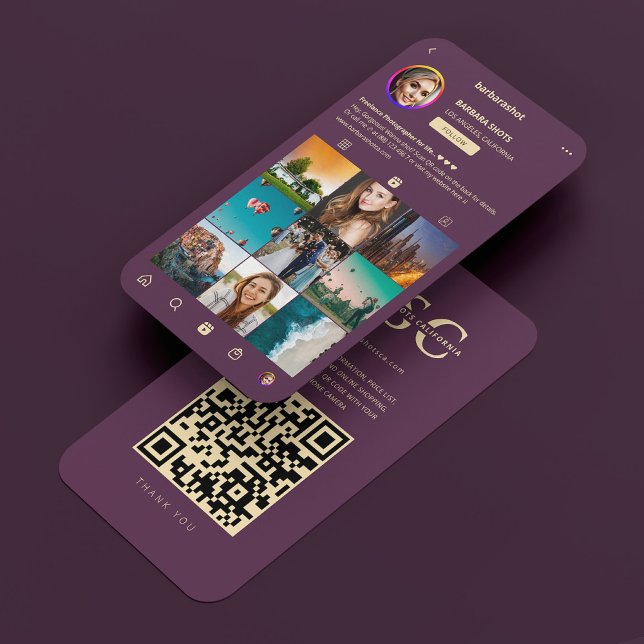 Moderner Fotograf Luxus Lila Instagram Grid Visitenkarte (Modern Photographer Luxury Purple Instagram Grid Business Card
)