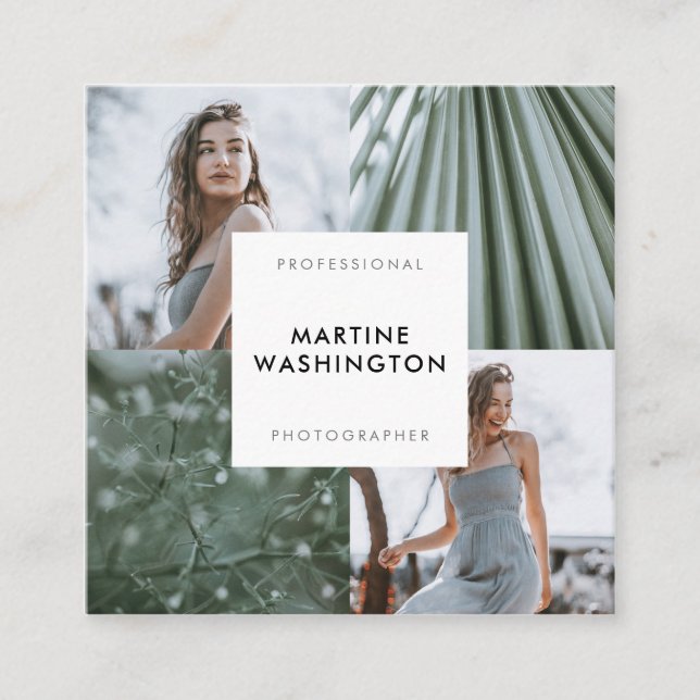 Moderner Fotograf mit elegantem, weißem Minimal-Fo Quadratische Visitenkarte (Vorderseite)