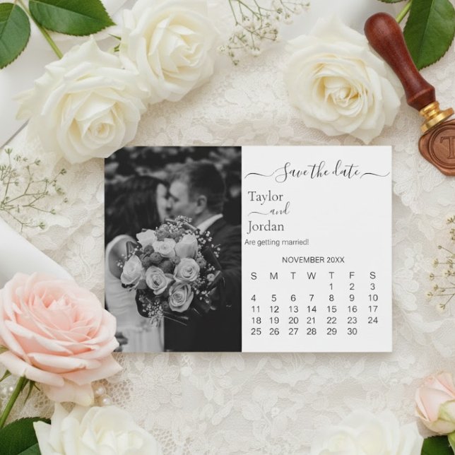 Moderner Fotokalender | Minimalistisches Schwarz-W Save The Date (Von Creator hochgeladen)