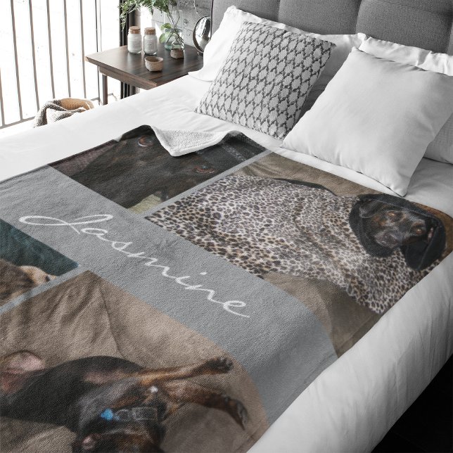 Moderner Fotomaterial Hund grau Fleecedecke (Capture precious pet moments with our Modern Pet Photo Collage Fleece Blanket. )