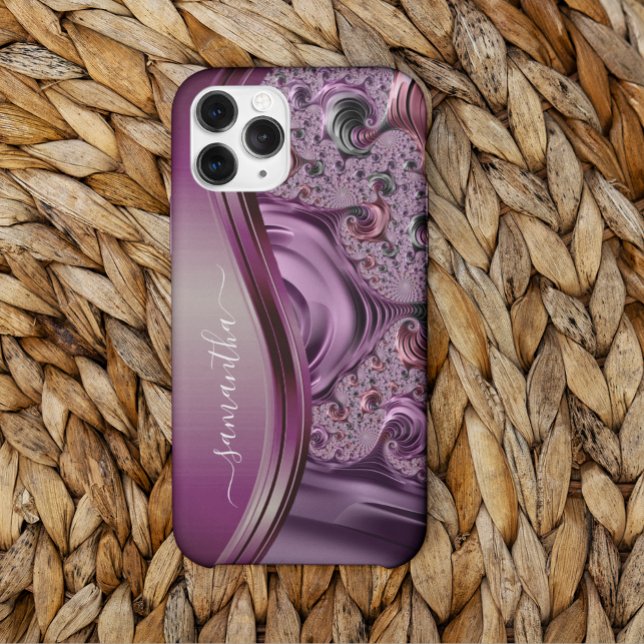 Moderner Fraktal Lila Handgeschriebener Name Case-Mate iPhone Hülle (Von Creator hochgeladen)