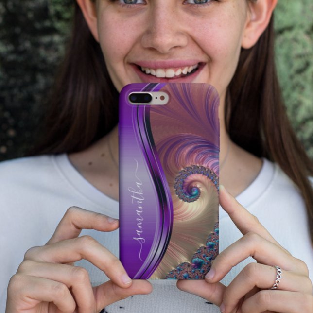 Moderner Fraktal Lila Handgeschriebener Name Case-Mate iPhone Hülle (Von Creator hochgeladen)