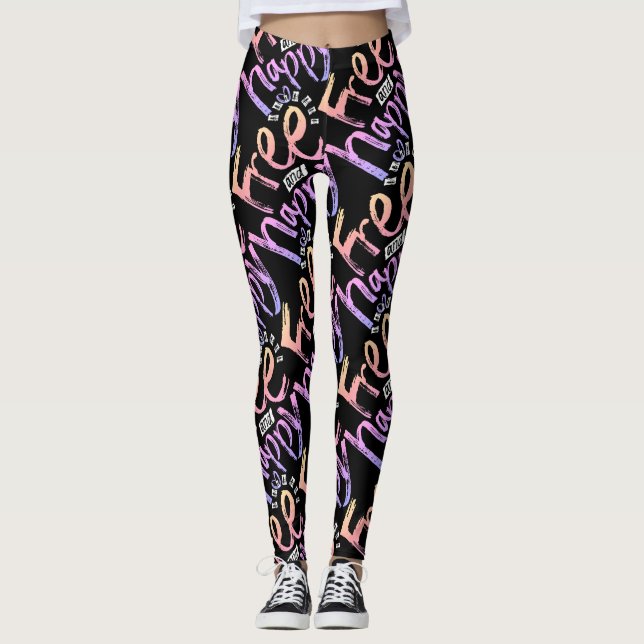 Moderner freier und glücklicher Regenbogen Typo Do Leggings (Vorderseite)