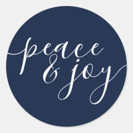 Moderner Frieden und Freude Blau weiße Weihnachten Runder Aufkleber