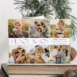 Moderner Frieden und Freude Lila Weihnachten 6 Fotoblock