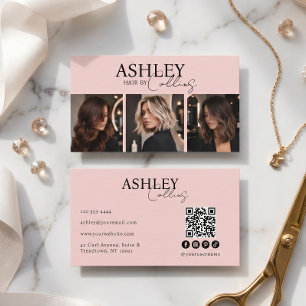 Moderner Friseur-Blush-Pink-Photo-QR-Code Visitenkarte