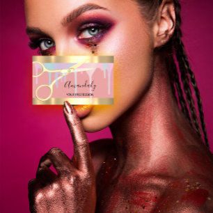 Moderner Friseur Coiffeur Gold Schere Rosa Visitenkarte