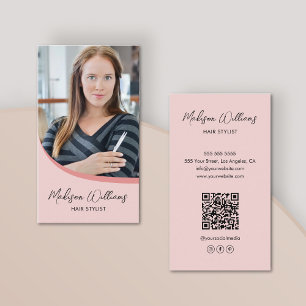 Moderner Friseur-Foto-QR-Pink Visitenkarte