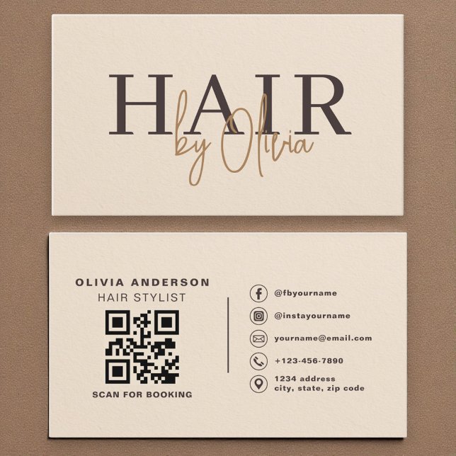 Moderner Friseur mit beigem Papier-QR-Code Visitenkarte (Von Creator hochgeladen)