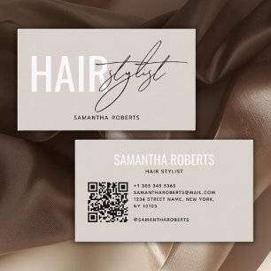 Moderner Friseur QR-Code beige Visitenkarte