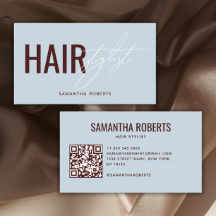 Moderner Friseur QR-Code blau rot Visitenkarte