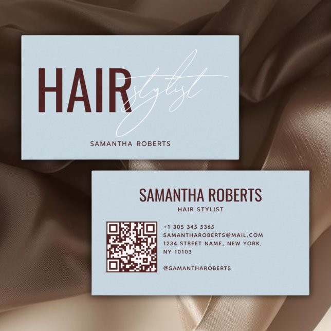 Moderner Friseur QR-Code blau rot Visitenkarte (Von Creator hochgeladen)