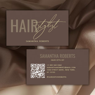 Moderner Friseur QR-Code braun Visitenkarte