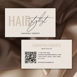 Moderner Friseur QR-Code Creme Visitenkarte