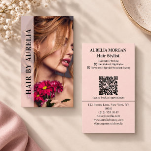 Moderner Friseur-QR-Code Foto Blush Rosa Visitenkarte
