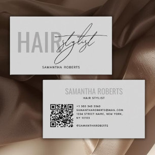 Moderner Friseur QR-Code grau Visitenkarte
