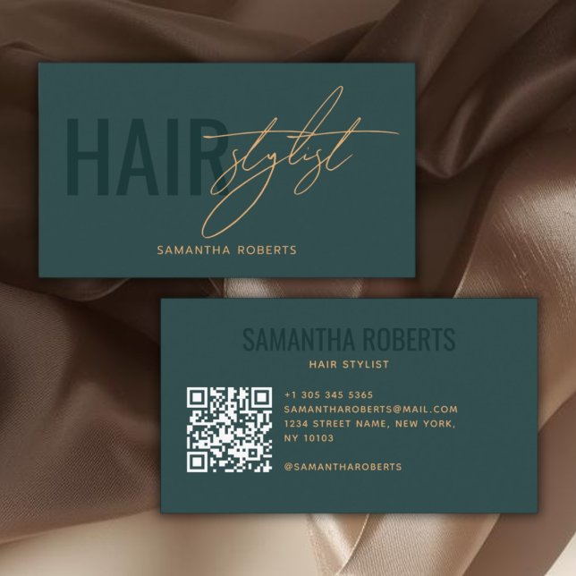 Moderner Friseur QR-Code grün Visitenkarte (Von Creator hochgeladen)
