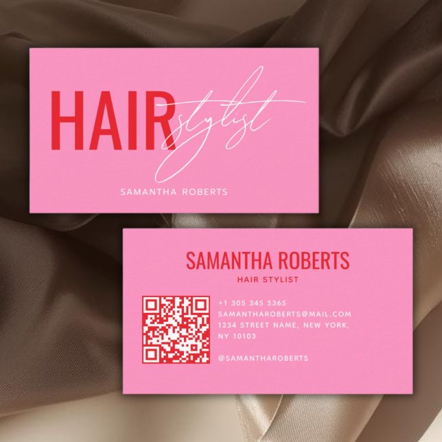 Moderner Friseur QR-Code pink Visitenkarte (Von Creator hochgeladen)