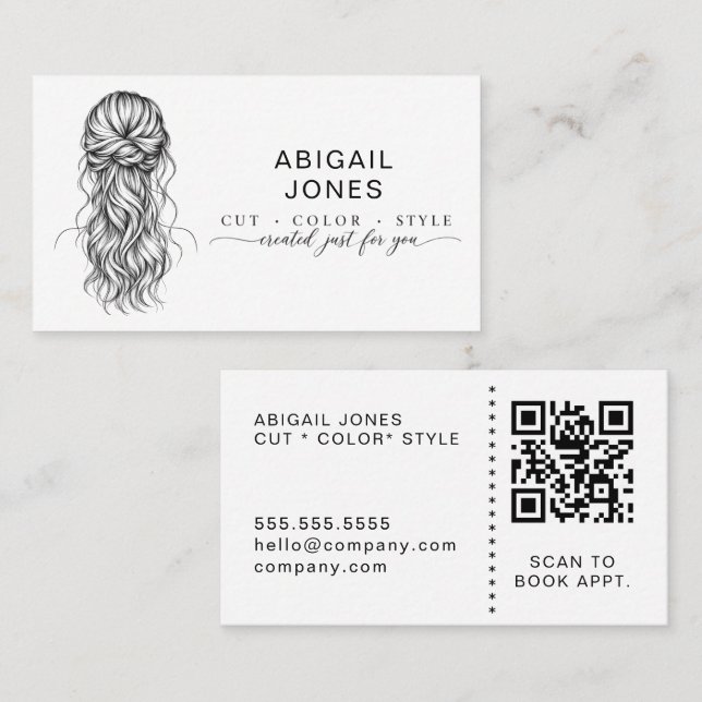 Moderner Friseur QR-Code Termin Geschäft Visitenkarte (Vorne/Hinten)