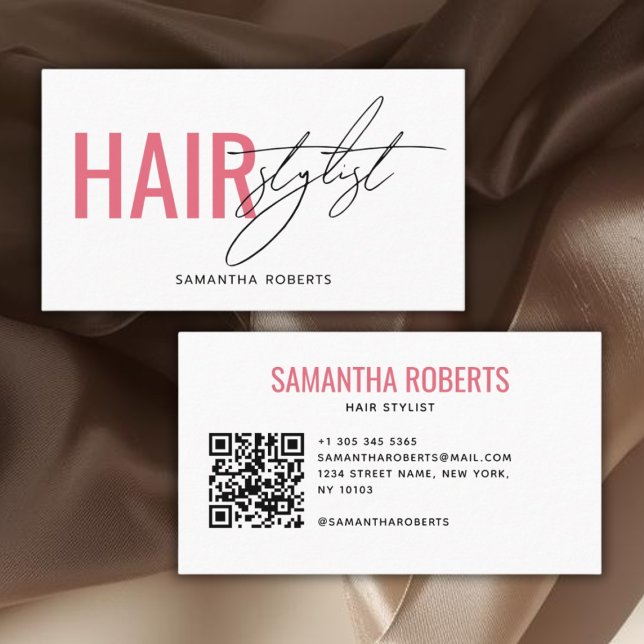Moderner Friseur QR-Code weiß rosa Visitenkarte (Von Creator hochgeladen)