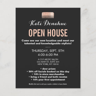 Moderner Friseur Rose Gold Pailletten Kamm Salon Flyer
