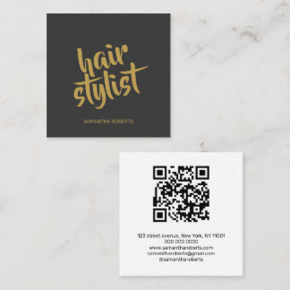 Moderner Friseur-Script grau-goldener QR-Code Quadratische Visitenkarte