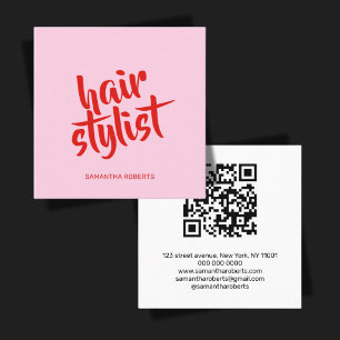 Moderner Friseur-Script pink roter QR-Code Quadratische Visitenkarte