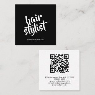 Moderner Friseur-Script Schwarz-Weiß-QR-Code Quadratische Visitenkarte