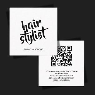 Moderner Friseur-Script weiß schwarzer QR-Code Quadratische Visitenkarte
