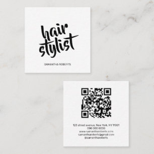 Moderner Friseur-Script weiß schwarzer QR-Code Quadratische Visitenkarte