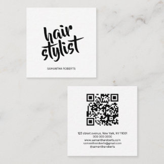 Moderner Friseur-Script weiß schwarzer QR-Code  Quadratische Visitenkarte