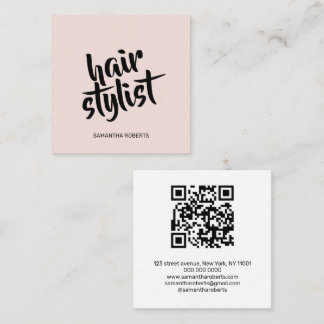 Moderner Friseur-Skript Blush-Pink QR-Code Quadratische Visitenkarte