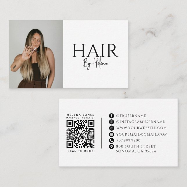 Moderner Friseur-Stylist QR-Code Visitenkarte (Vorne/Hinten)
