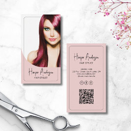 Moderner Friseur Stylist Salon Foto QR Rosa Visitenkarte