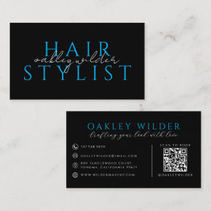 Moderner Friseur-Stylist Schwarz-Blauer QR-Code Visitenkarte