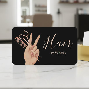 Moderner Friseur-Stylist Schwarz-Roségold Visitenkarte