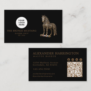 Moderner Friseursalon Bronze-Bär-Mustang-Logo Qr-C Visitenkarte