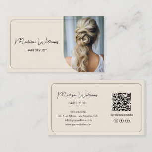 Moderner Friseursalon-Foto-QR-Code-Cream Visitenkarte