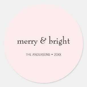 Moderner frohe und helle Weihnachten Rosa Schwarze Runder Aufkleber