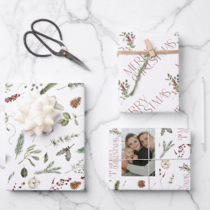Moderner froher Weihnachts-Foto Grünen Urlaub Geschenkpapier Set