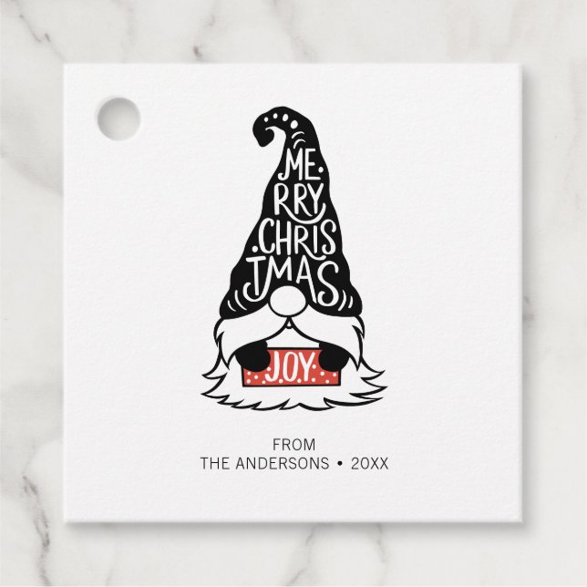 Moderner froher Weihnachts-Gnome-Urlaub Geschenkanhänger (Vorderseite)
