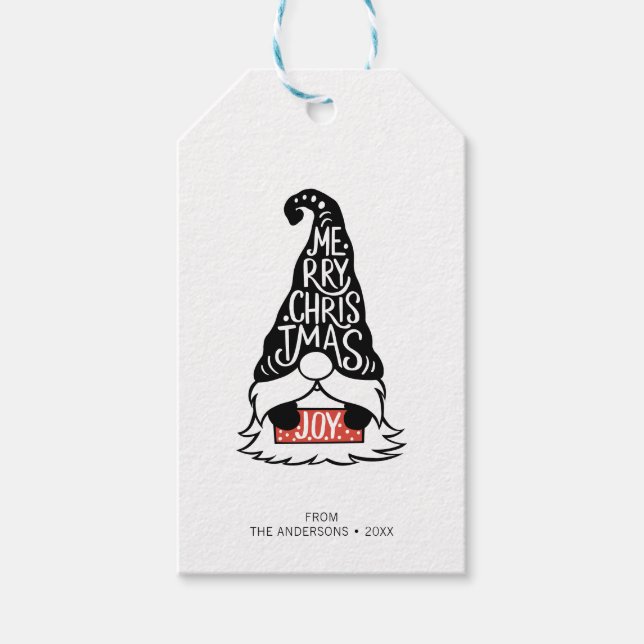 Moderner froher Weihnachts-Gnome-Urlaub Geschenkanhänger (Vorderseite)