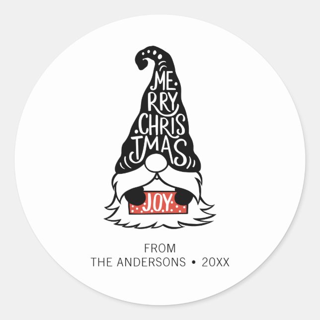 Moderner froher Weihnachts-Gnome-Urlaub Runder Aufkleber (Vorderseite)