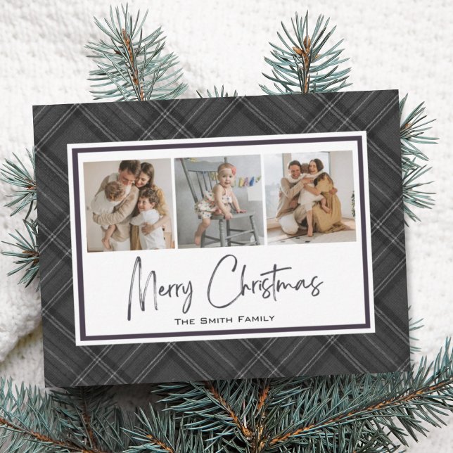 Moderner froher Weihnachtsklassiker Grauer Kariert Feiertagskarte (Von Creator hochgeladen)
