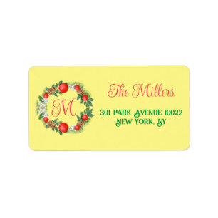 Moderner froher Weihnachtsreath Rot Grün Gelb Adressaufkleber