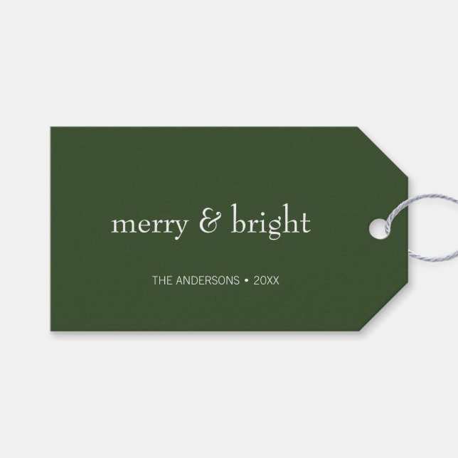 Moderner, fröhlicher und heller grüner Weihnachtsu Geschenkanhänger (Vorderseite (Horizontal))