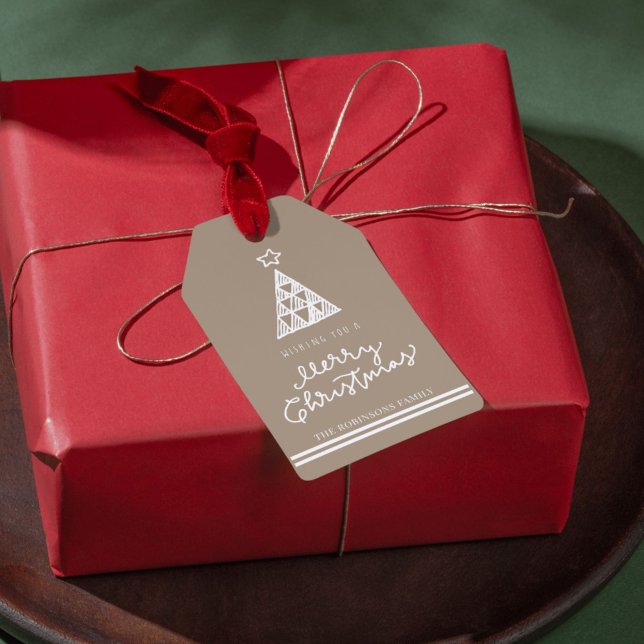 Moderner, fröhlicher Weihnachtsgeschenk-Tag mit in Geschenkanhänger (Von Creator hochgeladen)