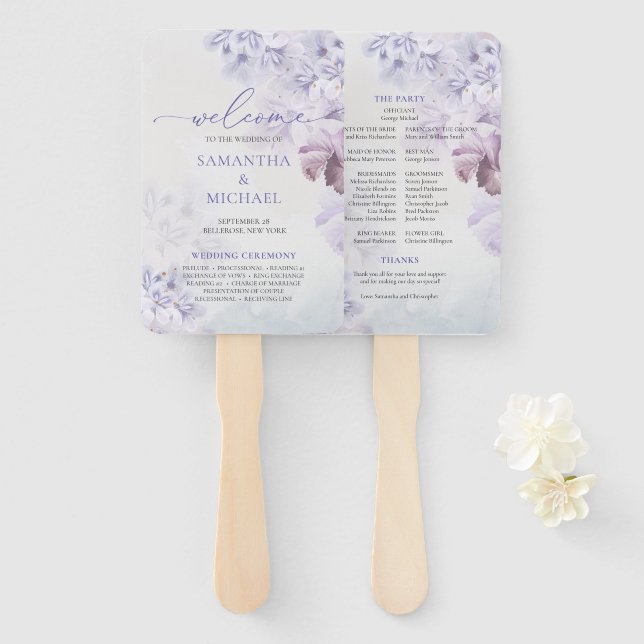 Moderner Frühling lila Blumenkohl Hochzeitsfan Fächer (Vorne und Hinten)