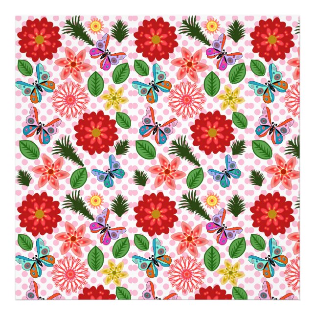 Moderner Frühlingsgarten Schmetterling Floral  Fotodruck (Vorne)